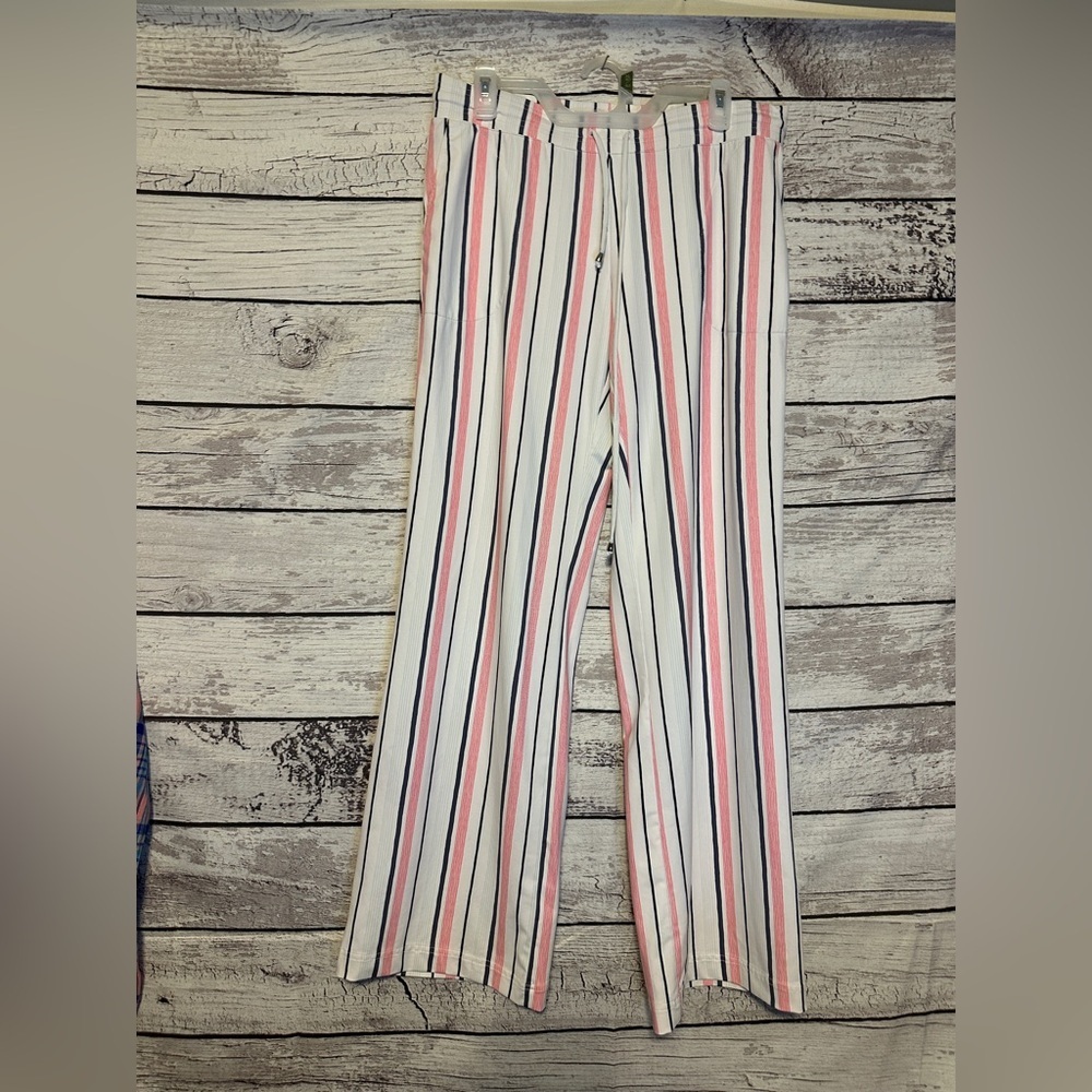Fairway & Greene Women’s Striped Golf Pants Size M Pink Navy White Stretch